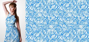 33250v Materiał ze wzorem niebieski motyw gemoetryczny inspirowany muszlami, na białym tle